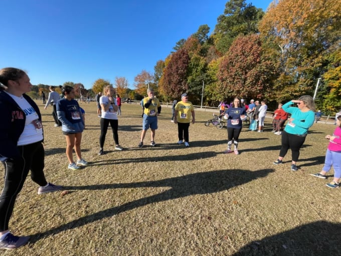 Dedication circle at the Cancer to 5K goal race in Cary, North Carolina.