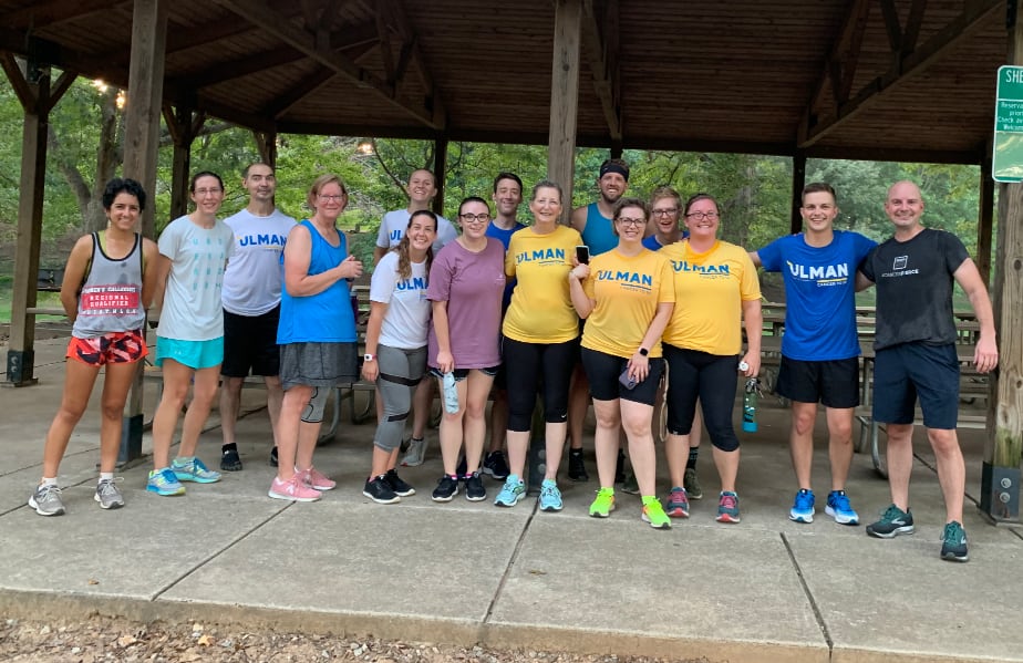 Finishing practice with Cancer to 5K survivors, volunteers, and coaches in Raleigh, North Carolina.